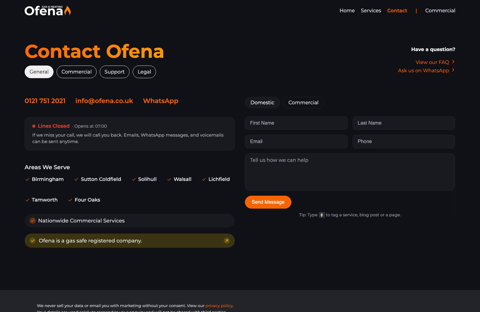 The Ofena contact page